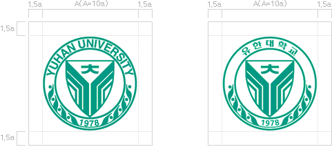 엠블렘사용할최소공간정보 로고 지름기준A(A=1a)경우 상하좌우 여백 1.5a공간필요