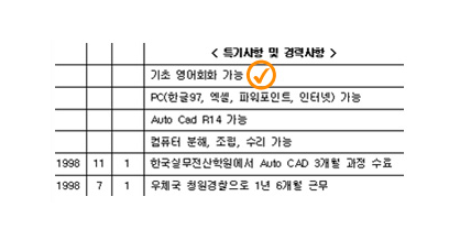 특기사항 및 경력사항 예시